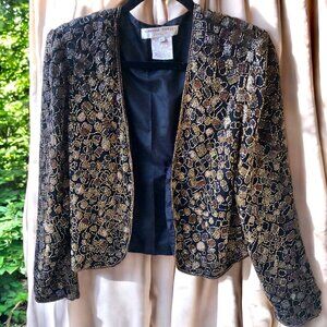 Adrianna Papell Vintage 80's Silk Beaded Evening Jacket Blazer Womens Large